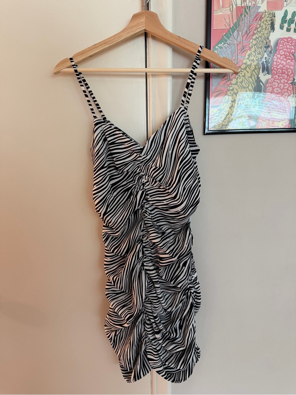Black & White Zebra Ruched Mini Dress